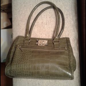 Anne Klein Olive Green Alligator Print Handbag